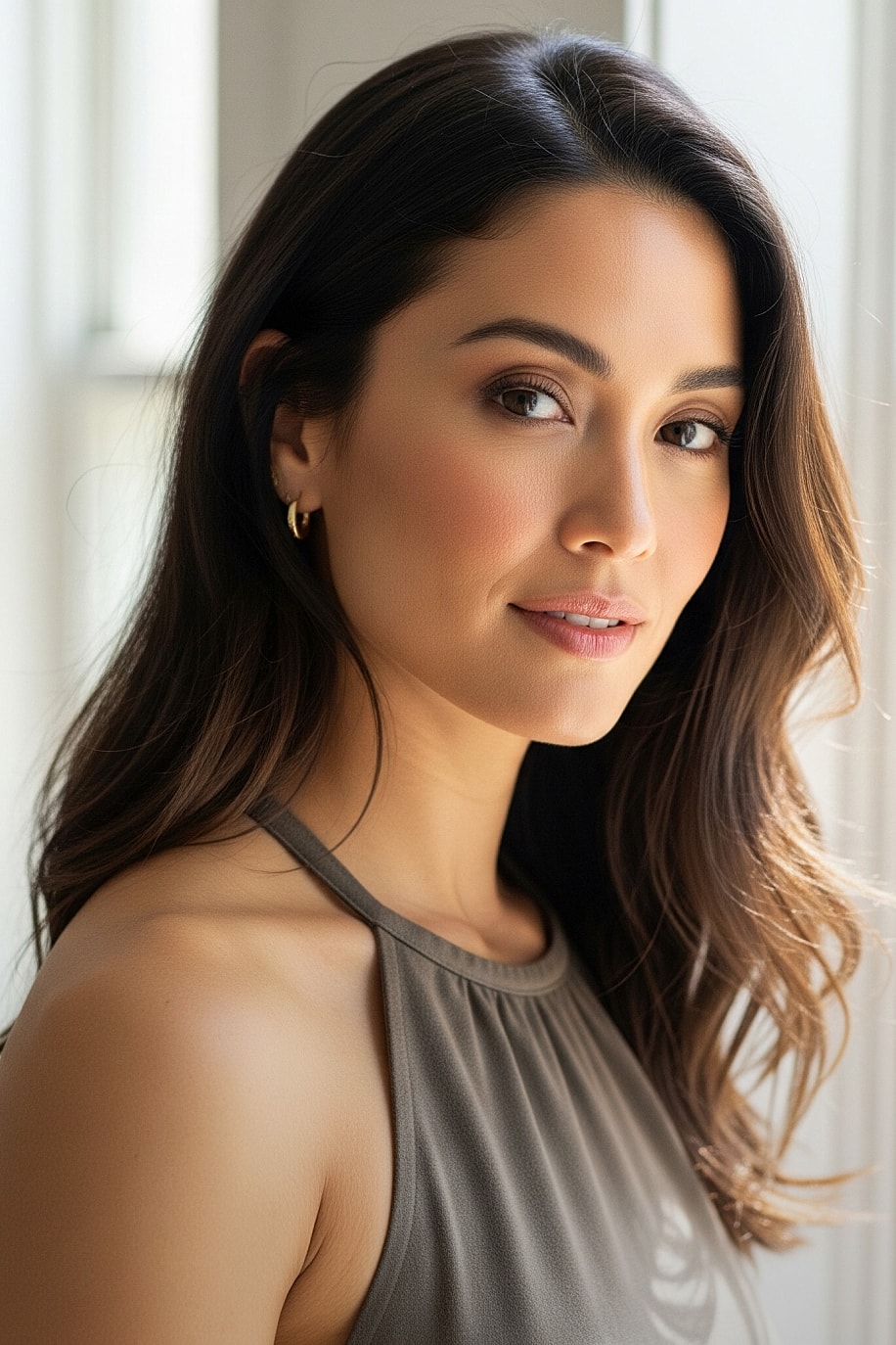 Portrait of a woman with long, flowing hair.