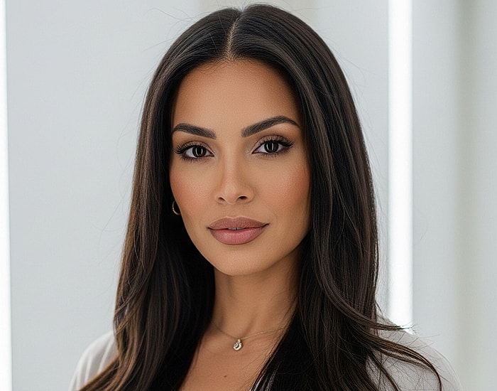 Portrait of a woman with long, flowing hair.